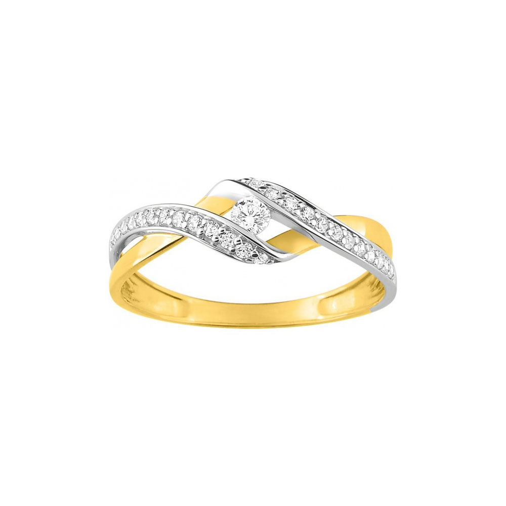 Bague or jaune et blanc 750 millièmes et oxyde de zirconium